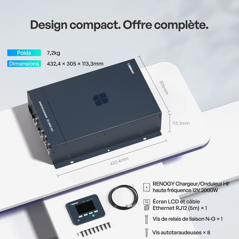 12V 2000W Onduleur Hybride Onde Sinusoïdale Pure UPS, Haute Fréquence Camping-Car, Van et Hors Réseau