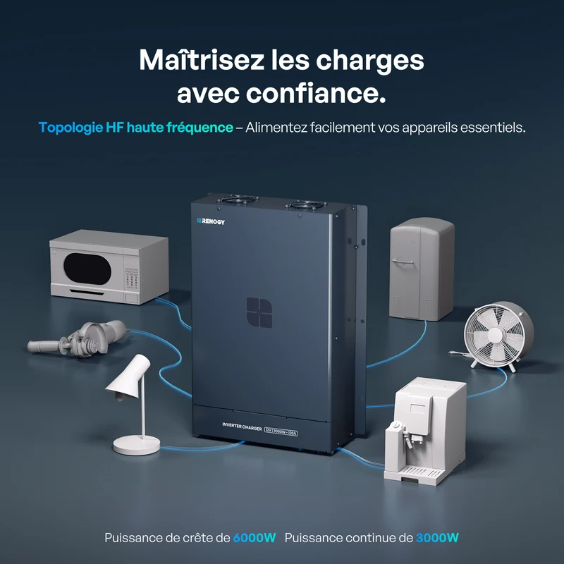 12V 3000W Onduleur Hybride Onde Sinusoïdale Pure UPS, Haute Fréquence Hors Réseau