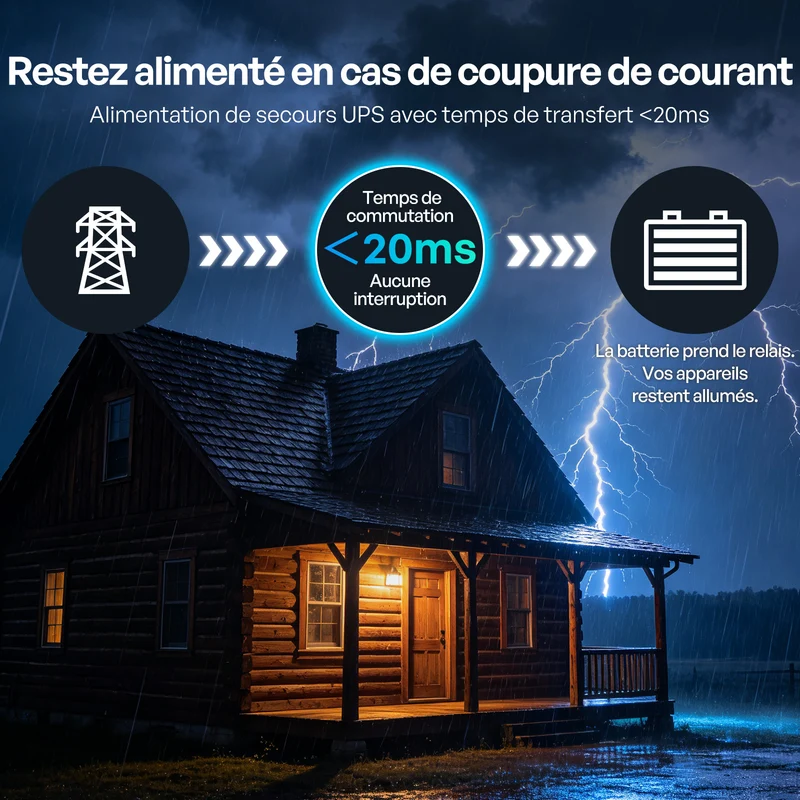 12V 2000W Onduleur Hybride Onde Sinusoïdale Pure UPS, Haute Fréquence Camping-Car, Van et Hors Réseau