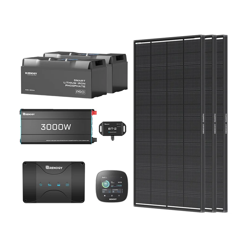 5,12Kwh Kits Système | 12,8V 2×200Ah Pro Batterie Lithium Smart, 3x200W Panneau Solaire