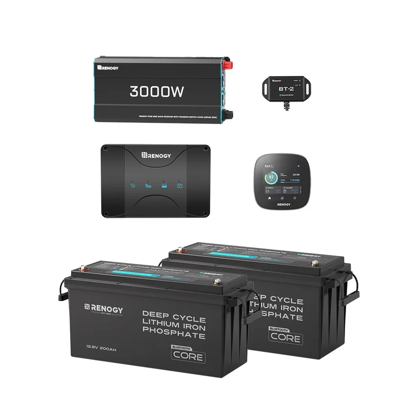 5,12Kwh Kits Système | 12,8V 2×200Ah Pro Batterie Lithium Smart, 3x200W Panneau Solaire