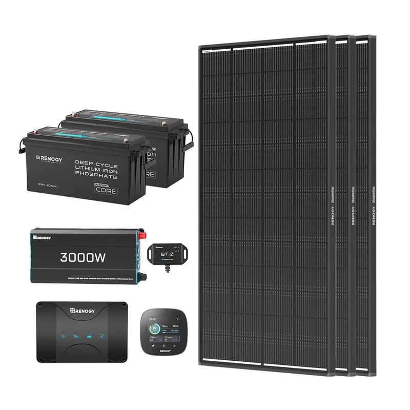 5,12Kwh Kits Système | 12,8V 2×200Ah Pro Batterie Lithium Smart, 3x200W Panneau Solaire