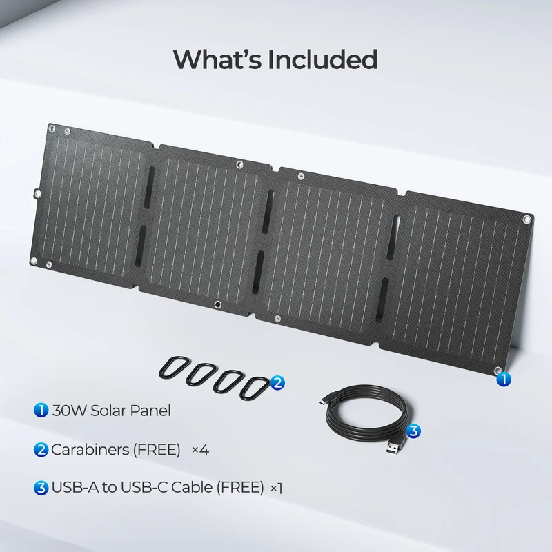 30W Panneau Solaire Portable, Adapté à l'Alimentation Téléphone Directement