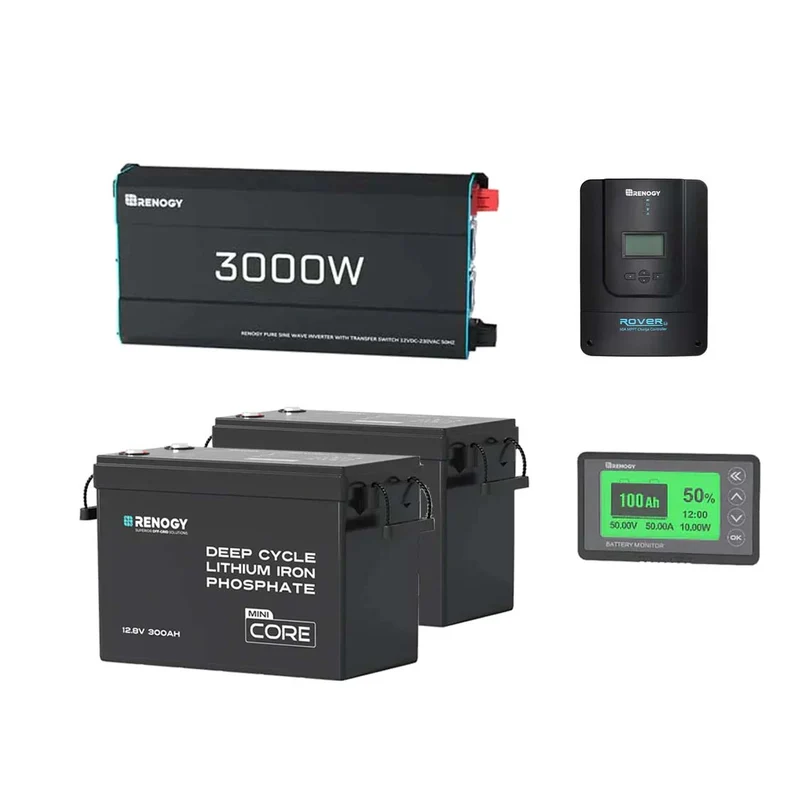 7,68 kWh Kit de Système Solaire Complet – 2* 300Ah Batteries Lithium, 3000W Onduleur Solaire