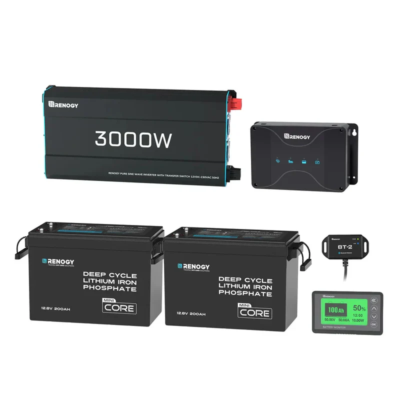 5,12 kWh Kit d'Énergie Solution | Batteries Lithium 2* 200Ah, Camping-Car & Maison