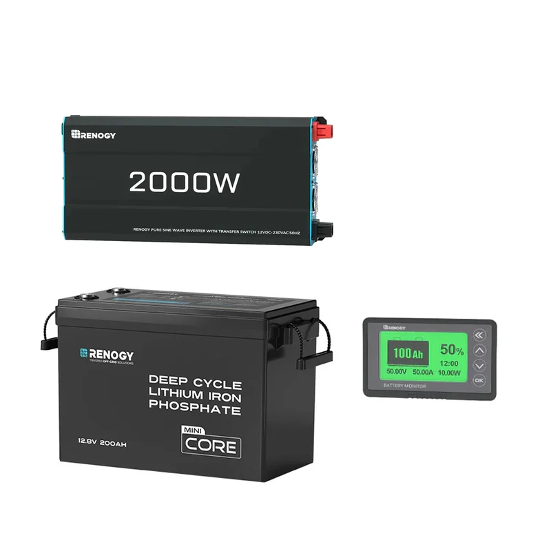 2,56kWh Kits Système Autonome | 2000W Onduleur Solaire, 200Ah Lithium Batterie