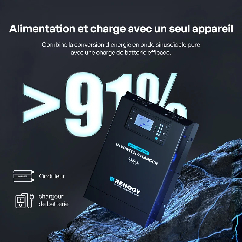 Pro 12V 3000W Onduleur Hybride, Chargeur à Onde Sinusoïdale Pure Tout-en-un