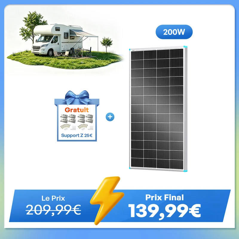 12V/24V 200W Panneau Solaire N-Type 16BB pour Camping-Car et Système Off-Grid