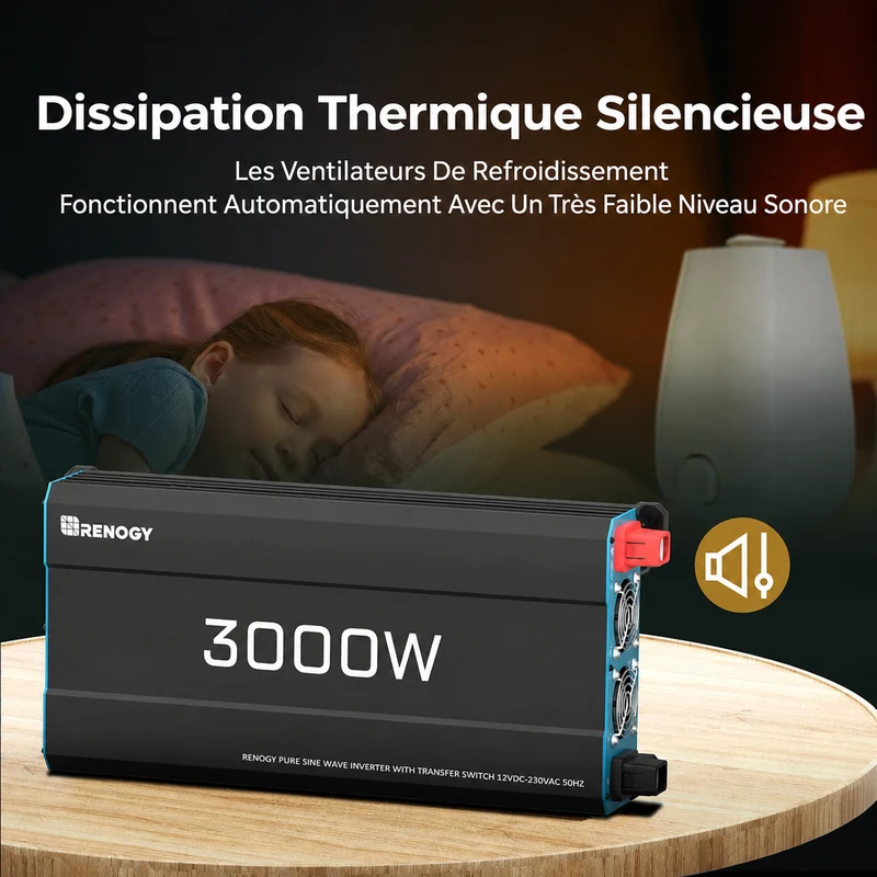 12V 3000W Onduleur Solaire DC-AC à Onde Sinusoïdale Pure pour Camping-Car, Van et Jardin