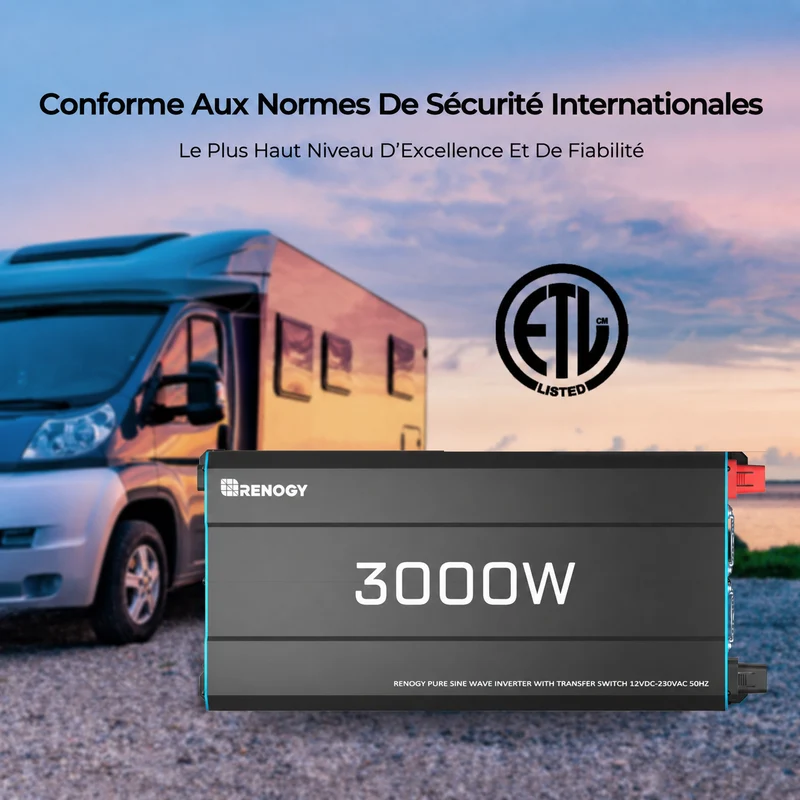 12V 3000W Onduleur Solaire DC-AC à Onde Sinusoïdale Pure pour Camping-Car, Van et Jardin