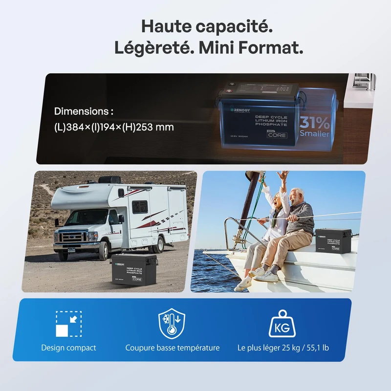 Core Mini - 12,8V 300Ah Batterie Lithium avec BMS, Puissante mais Compacte, Camping-Car, Van et Bateau