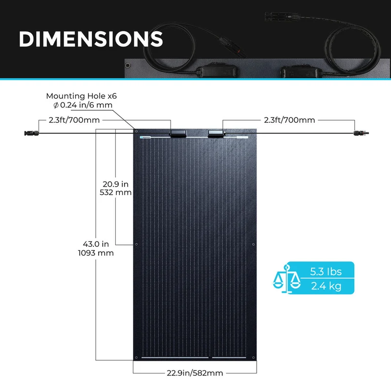 12V 100W Panneau Solaire Monocristallin Portable et Léger