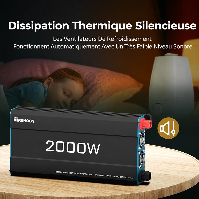 12V 2000W Onduleur Solaire à Onde Sinusoïdale Pure DC-AC pour Camping-car, Van Fourgon et Off-Grid