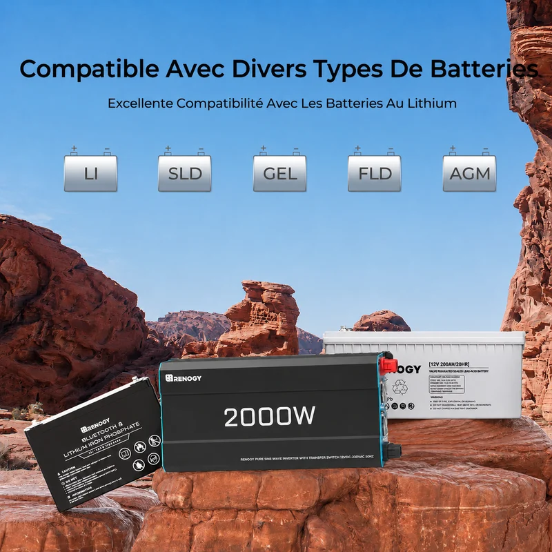 12V 2000W Onduleur Solaire à Onde Sinusoïdale Pure DC-AC pour Camping-car, Van Fourgon et Off-Grid