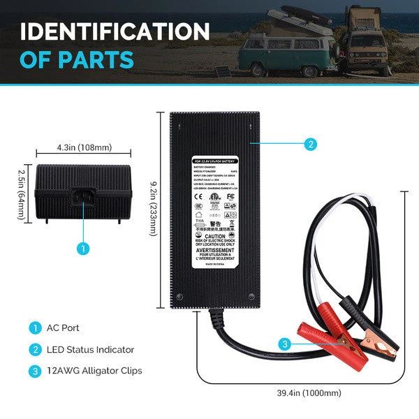 12V 20A AC-DC Chargeur de Batterie Lithium