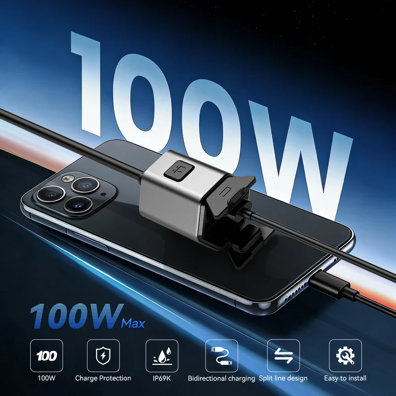 JADO MT100 Motorcycle Phone Charger, 100W Bi-Directional