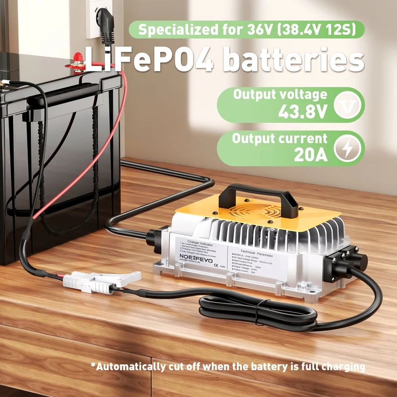 NOEIFEVO 43.8V 20A Lithium battery charger For 36V 38.4V LiFePO4 Battery, Golf Car Battery