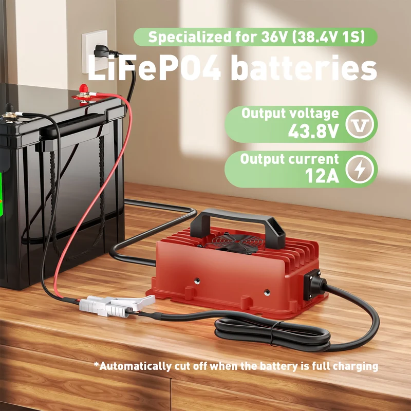NOEIFEVO 36V 38.4V 12AMP Golf Car Lithium LiFePO4 Battery Charger, Charging Voltage 43.8V ,IP65 Waterproof , Automatic Cut Off, 0V BMS Activate