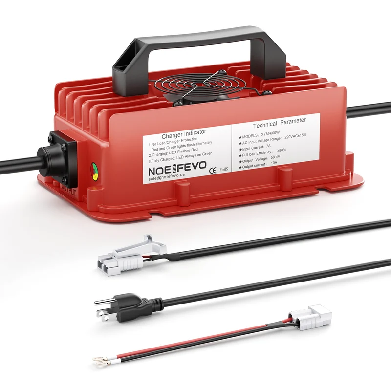NOEIFEVO 51.2V 48V 10AMP Lithium LiFePO4 battery charger, Charging Voltage 58.4V, IP65 Waterproof, Automatic Cut Off, For Golf car/Trolling Motors/caravans Battery