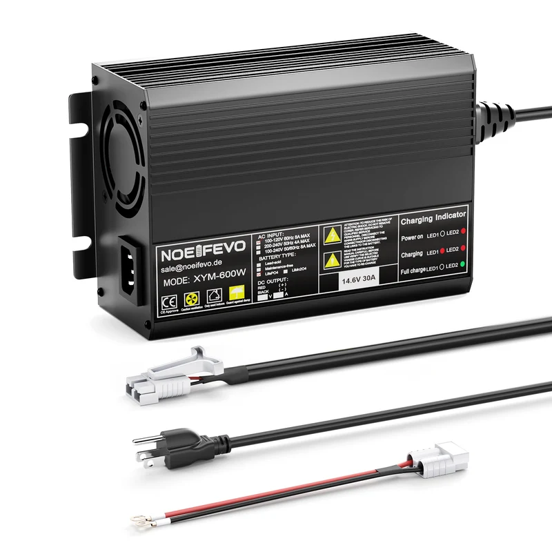 Noeifevo 12V 30A Lithium LiFePO4 battery charger, Charing Voltage 14.6Volt, Automatic Cut Off, 0V BMS Acitvate,AC-DC Smarter Charger