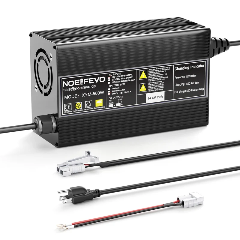 Noeifevo 12V 20A Lithium LiFePO4 Battery Charger, Charging Voltage 14.6Volt, Automatica Cut Off, 0V BMS Activate,AC-DC Smart Charger