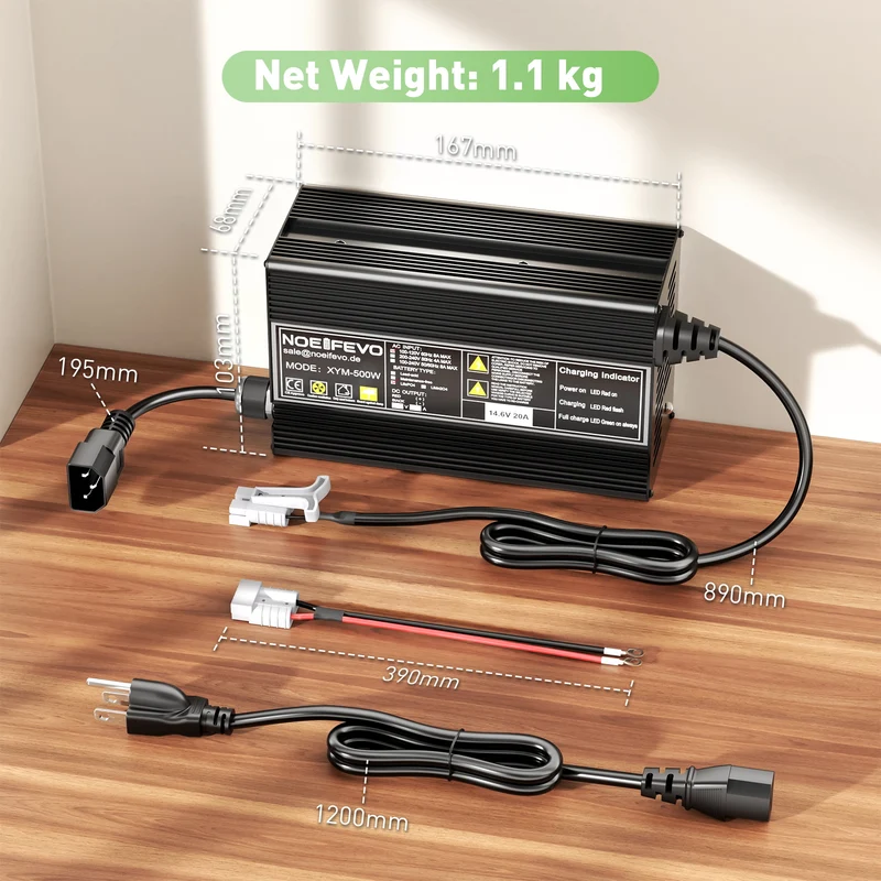 Noeifevo 12V 20A Lithium LiFePO4 Battery Charger, Charging Voltage 14.6Volt, Automatica Cut Off, 0V BMS Activate,AC-DC Smart Charger