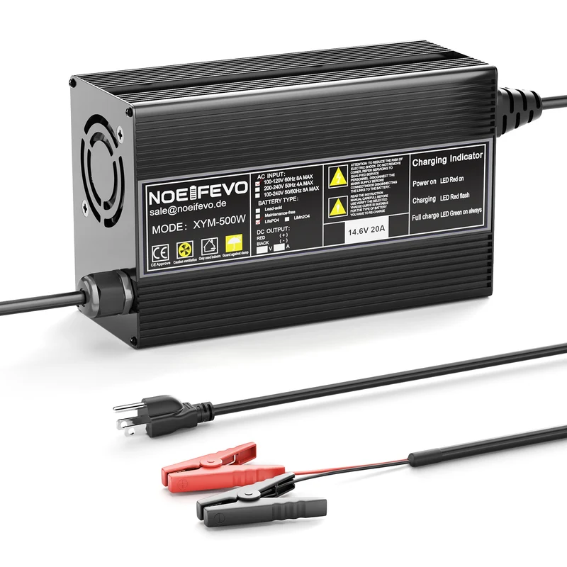 Noeifevo 12V 20A Lithium LiFePO4 Battery Charger, Charging Voltage 14.6Volt, Automatica Cut Off, 0V BMS Activate,AC-DC Smart Charger