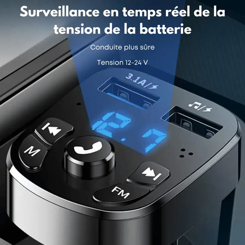 Transmetteur FM Bluetooth Double Charge USB Simultanée