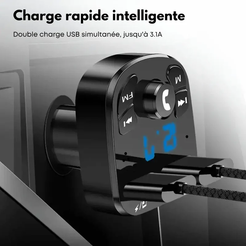 Transmetteur FM Bluetooth Double Charge USB Simultanée