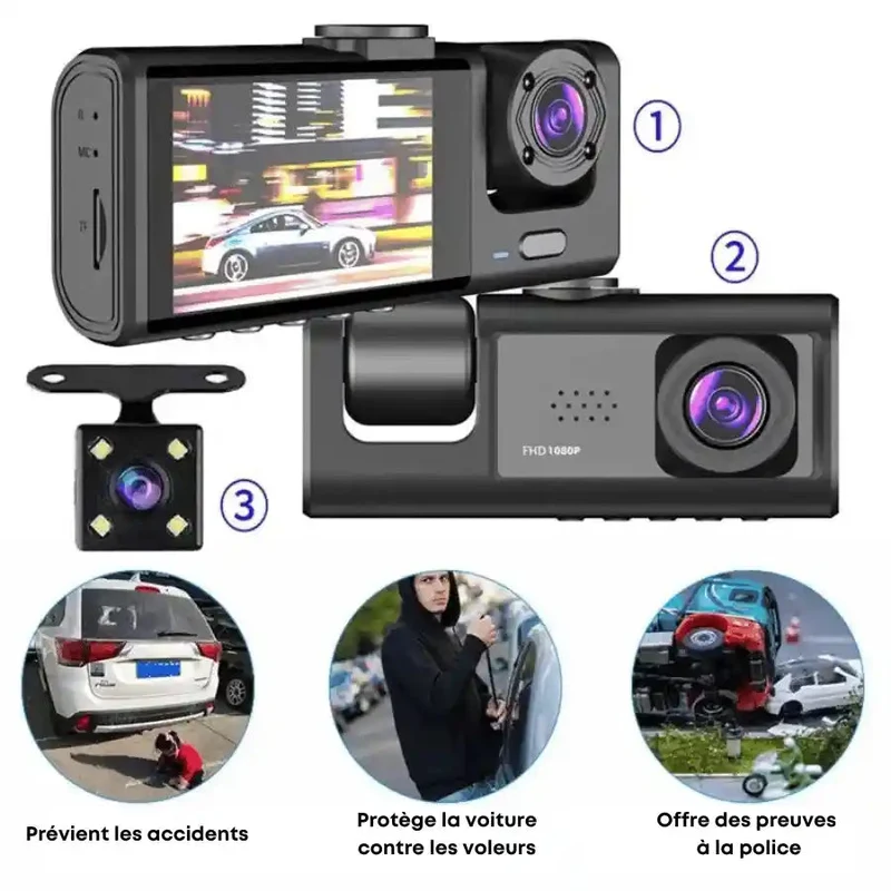 Dashcam BAIDELUO 1080P 3 caméras