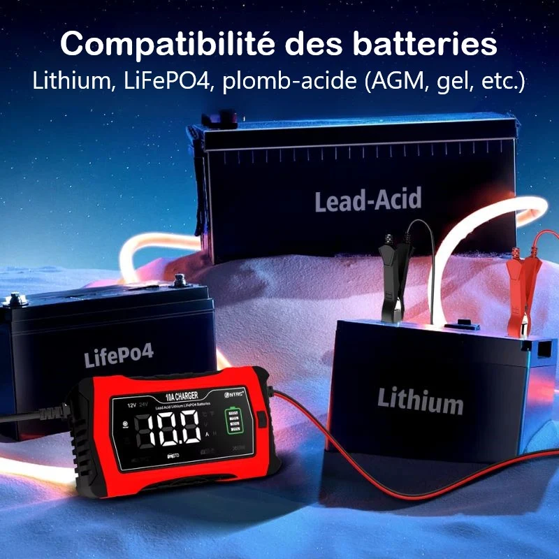 Chargeur de batterie moto 10A 12V-24V