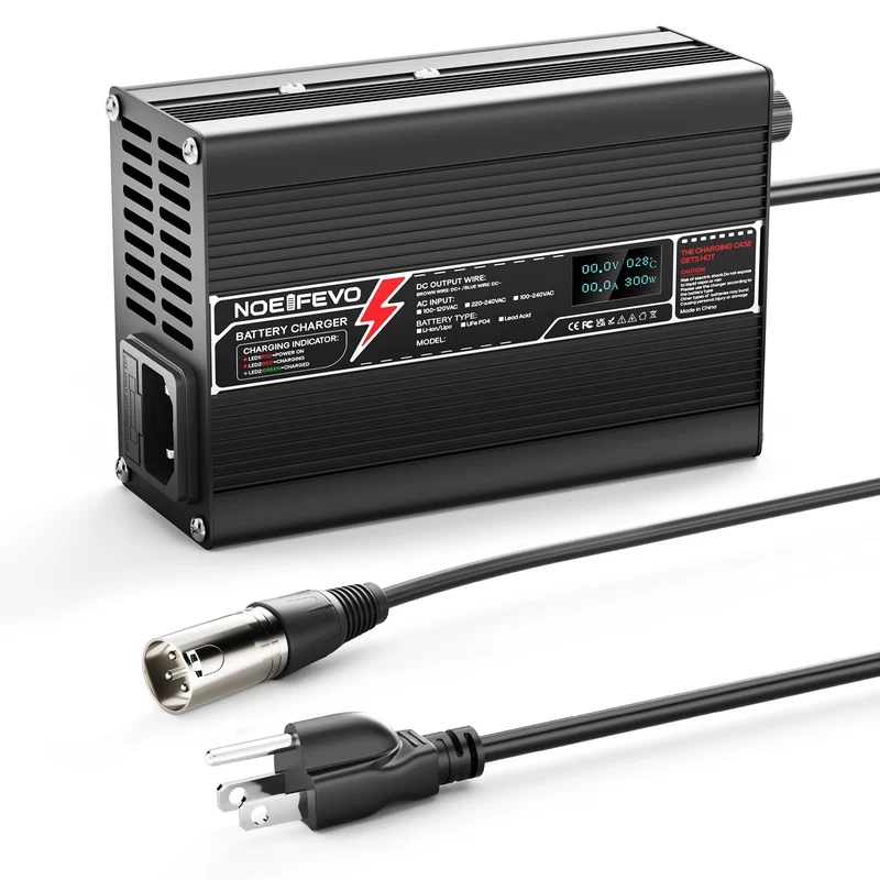 NOEIFEVO 24V 8A Lithium LiFePO4 Battery Charger, Charging Voltage 29.2V, with fan, aluminum housing, LCD screen
