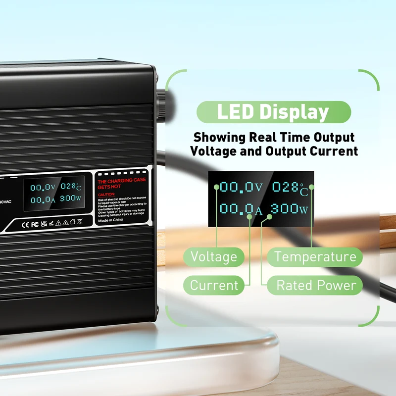 NOEIFEVO 24V 8A Lithium LiFePO4 Battery Charger, Charging Voltage 29.2V, with fan, aluminum housing, LCD screen