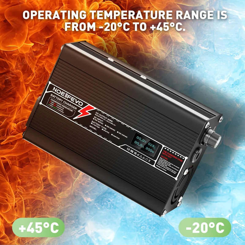 NOEIFEVO 24V 8A Lithium LiFePO4 Battery Charger, Charging Voltage 29.2V, with fan, aluminum housing, LCD screen