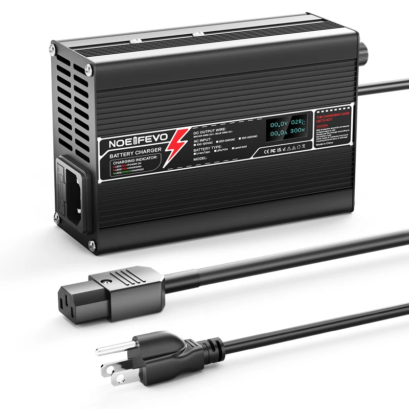 NOEIFEVO 24V 8A Lithium LiFePO4 Battery Charger, Charging Voltage 29.2V, with fan, aluminum housing, LCD screen