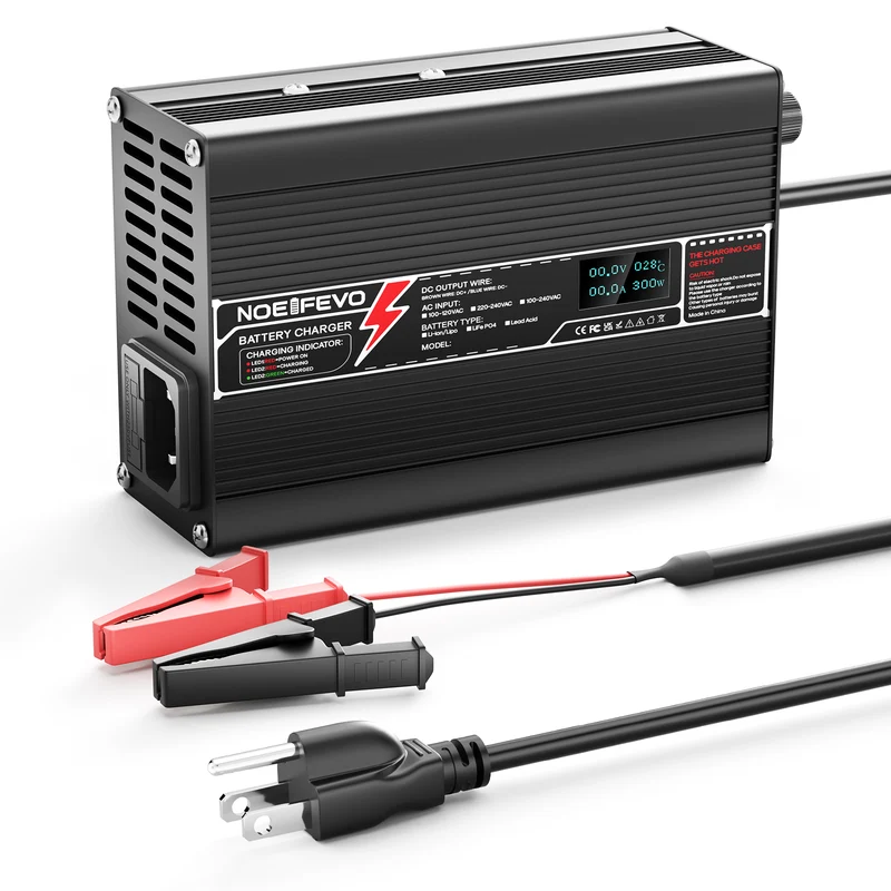 NOEIFEVO 32V 6A Lithium LiFePO4 Battery Charger, Charging Voltage 36.5V, with fan, aluminum housing, LCD screen