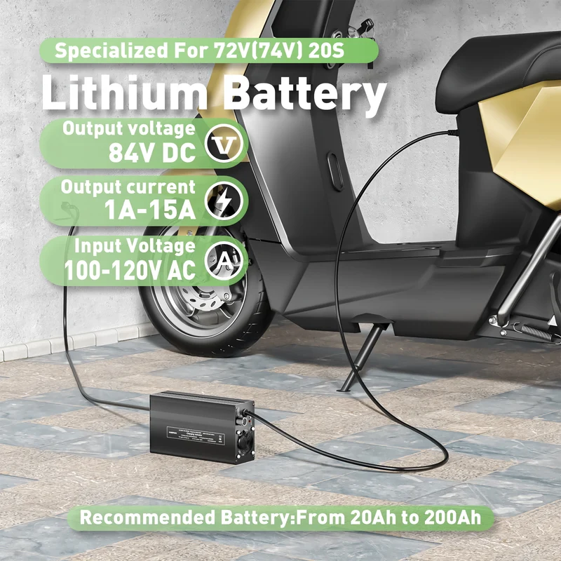 NOEIFEVO 84V 1A-15A Current Adjustable Battery Charger for 74V 20S Lithium Li-ion Lipo Battery, Ebike Scooter Electric Motorcycle Charger