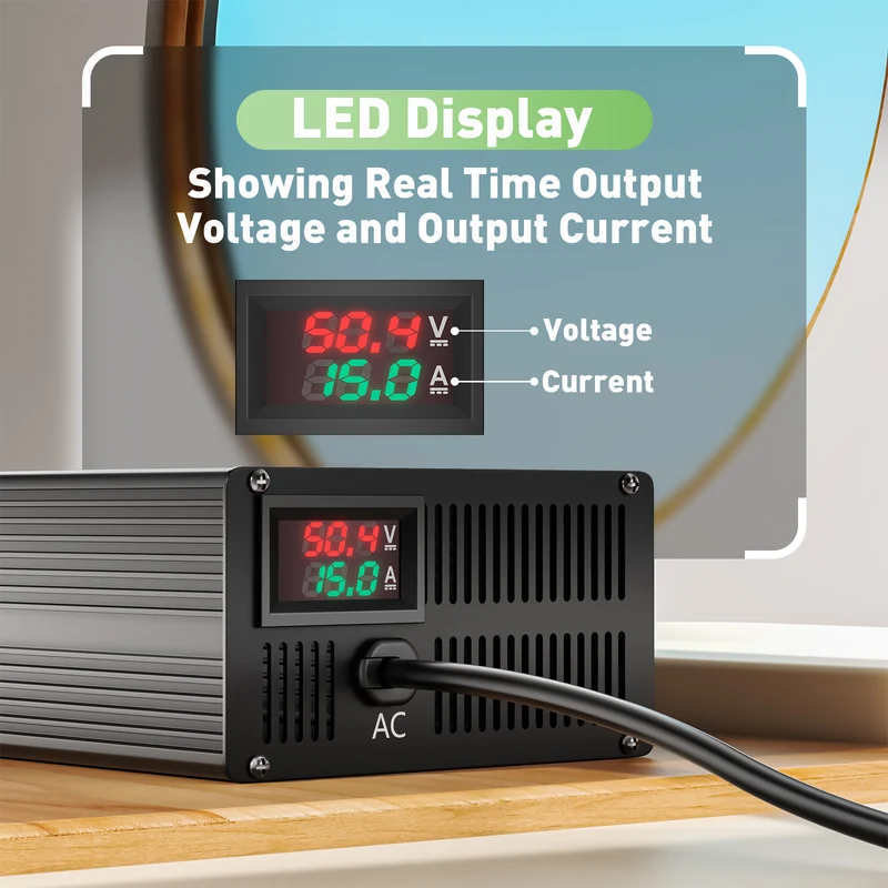NOEIFEVO 50.4V 1A-15A Current Adjustable Battery Charger for 44.4V 12S Lithium Li-ion Lipo Battery, Ebike Scooter Electric Motorcycle Charger
