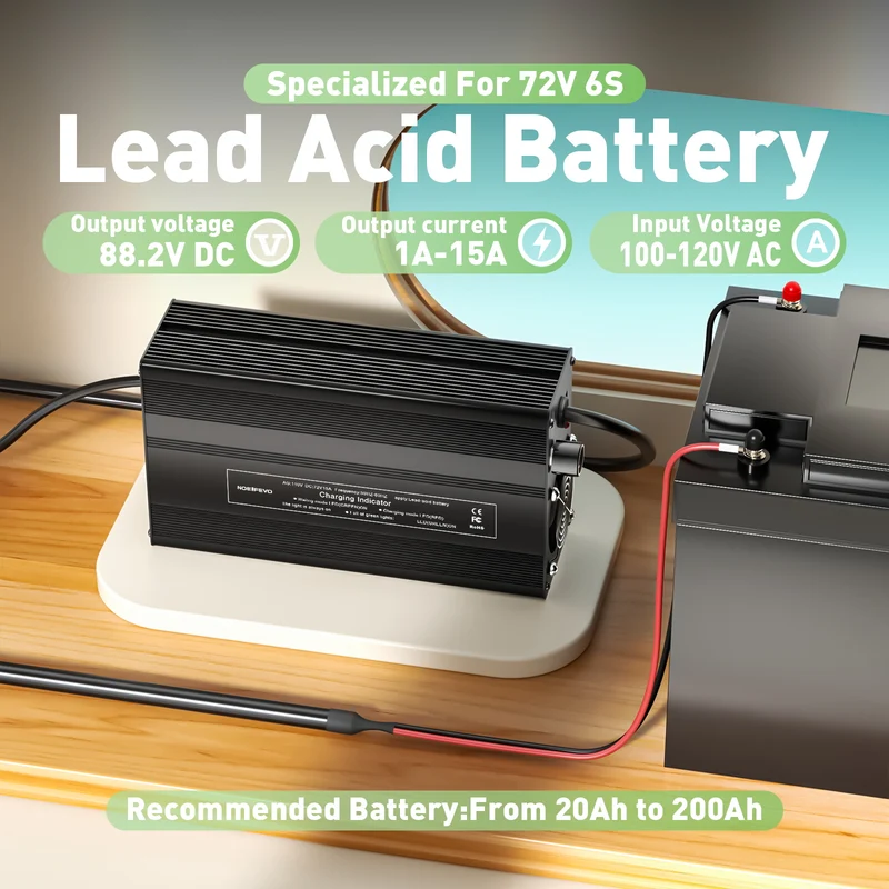 NOEIFEVO 72V 1A-15A Current Adjustable Battery Charger for Lead Acid Batteries, AGM, Gel, Golf Cart Battery Charger, LED Display