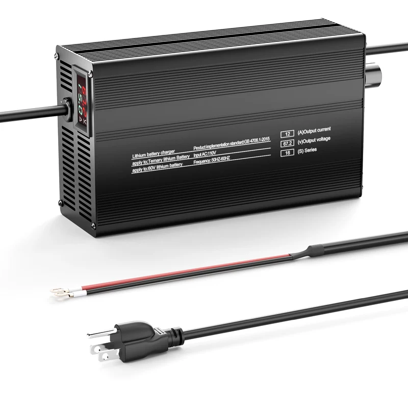 NOEIFEVO 60V 12A 16S Lithium Battery Charger, Output Voltage 67.2V, 1-12A Adjustable Current, LED Display,For Ebike,Scooter,Boat and Car